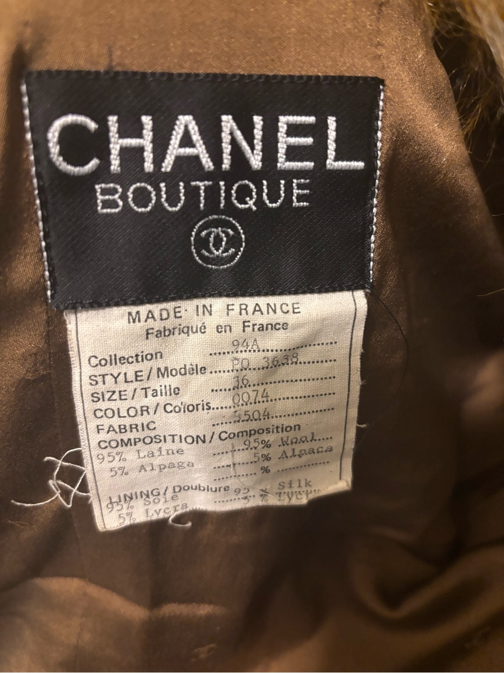 CHANEL Fur Long Coat Tweed Brown FR 36 - Picture 10 of 11
